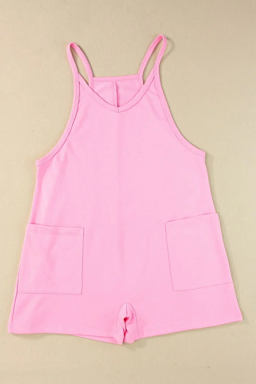 Pink Sleeveless Pocketed V Neck Jersey Romper - Love Salve